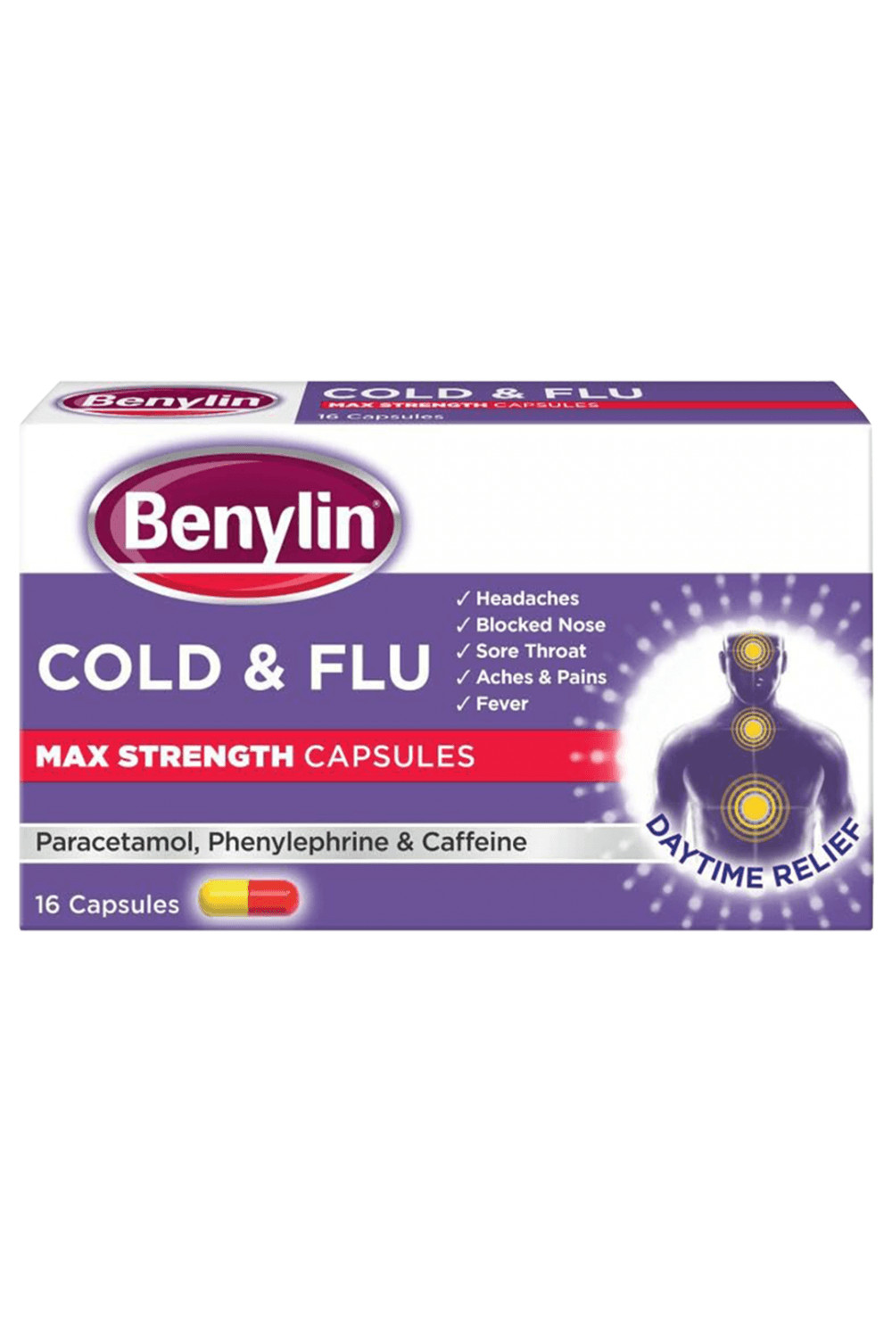 Benylin Cold & Flu Max Strength Capsules 25Mg/500Mg/6.1Mg 16 - Image 2