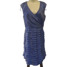 ADRIANA PAPELL Sleeveless V-Neck Faux Wrap Tiered Ruffle Dress Sz 12 Knee Length