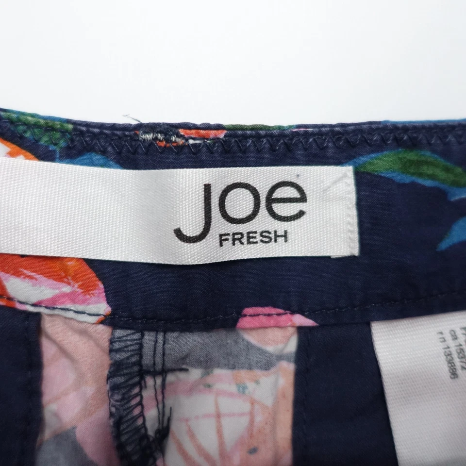 Joe Fresh Chino 短裤女式 2 码海军蓝花卉斜杠口袋 100% 棉 — 第 2/4 张图片