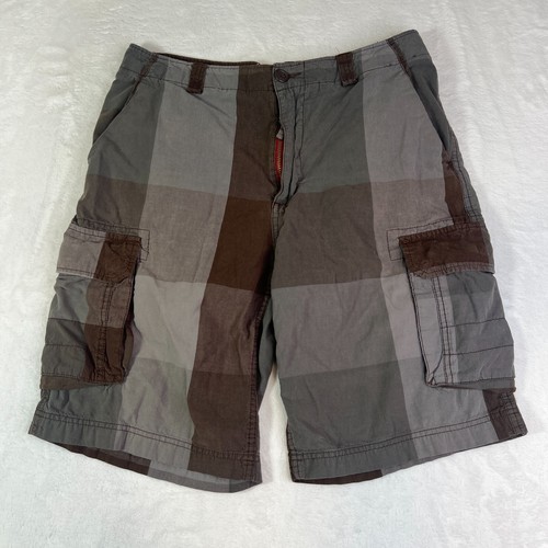 Vtg OP Ocean Pacific Plaid Shorts Cargo Faded Cotton Size 34 Gray
