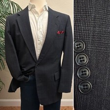 OAKTON MENS BLAZER SIZE 44 DARK GRAY BLUE PLAID SPORT COAT WOOL SUIT JACKET USA