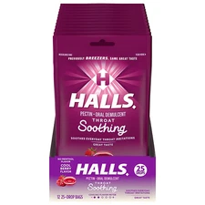 Halls Breezers Cool Berry Throat Drops - 300 Drops (12 Bags of 25 Drops)