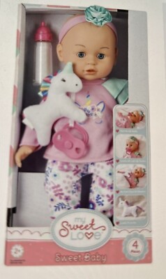 My Sweet Love Baby Doll With Magnetic Pacifier Plush Pal And Bottle - NEW