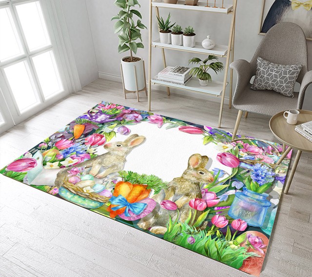 Easter Garden Flowers Bunny Decor Carpet Living Room Area Rugs Kids