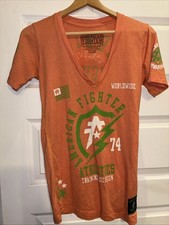 American Fighter By affliction Women's Large V Neck Orange T-Shirt