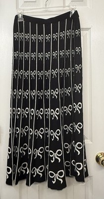Grace Dane Lewis Black White Bows Midi Elastic Waistband Pull On Skirt Large 