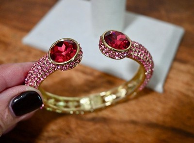 New $100 HEIDI DAUS ''Just for U'' ROSE Pink Glass Crystal Bangle Bracelet S/M