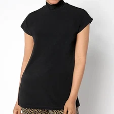 Susan Graver Modern Essentials Size 1X Black Liquid Knit Mock-Neck Top