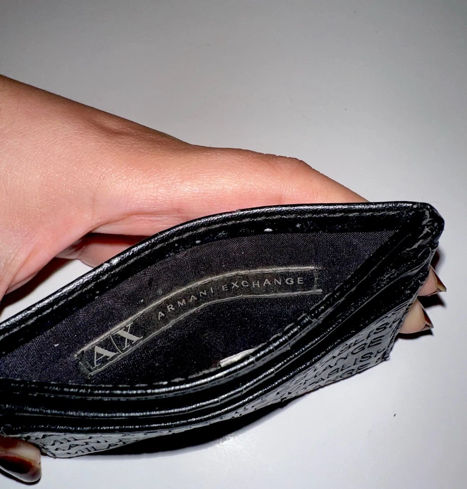 Armani Exchange Logo Black Leather Card Holder Wallet - Image 3 of 4
