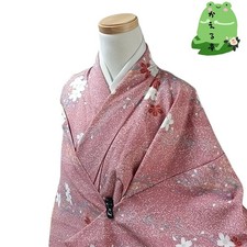 Kaerutei Kimono Pink Synthetic Fiber Washable Used Japan