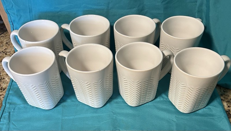 Better Homes & Gardens White Ceramic Geometric Square Mugs 12 oz Set of 8