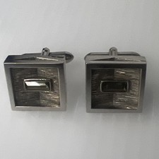 SWANK Deco Mid Century Large Cuff Links Square Silver Tone With Rhinestone