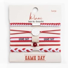 Game Day Hair Tie Bracelets   5-Pack Stretchy No-Crease Crimson/White Large