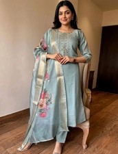 Women Festive Chanderi Silk Zari work Salwar Kameez Dupatta, Ethnic Diwali Wear
