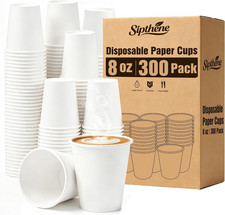 300 Pack 8 Oz Paper Cups, Disposable White Hot and Cold Coffee Cups Water, Tea