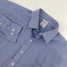 Brooks Brothers Dress Shirt Mens 16.5 34/35 Blue Micro Check Regent Fit Non-Iron