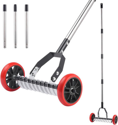 Lawn Thatch Rake with Wheels, Dethatching Roller Rake for Lawn Care, Sturdy Stai
