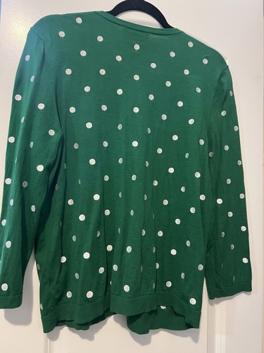 Talbots Oprah Magazine Cardigan Sweater Green Embroidered Polka Dot Size XL - Picture 4 of 4