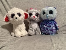 Ty Beanie Boos Plush Lot of 3 Big-Eyed Stuffed Animals Dog Cat Owl