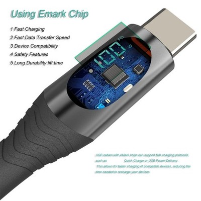 100W Digital Display Double Type C Quick Charging Cable for Electronics Power