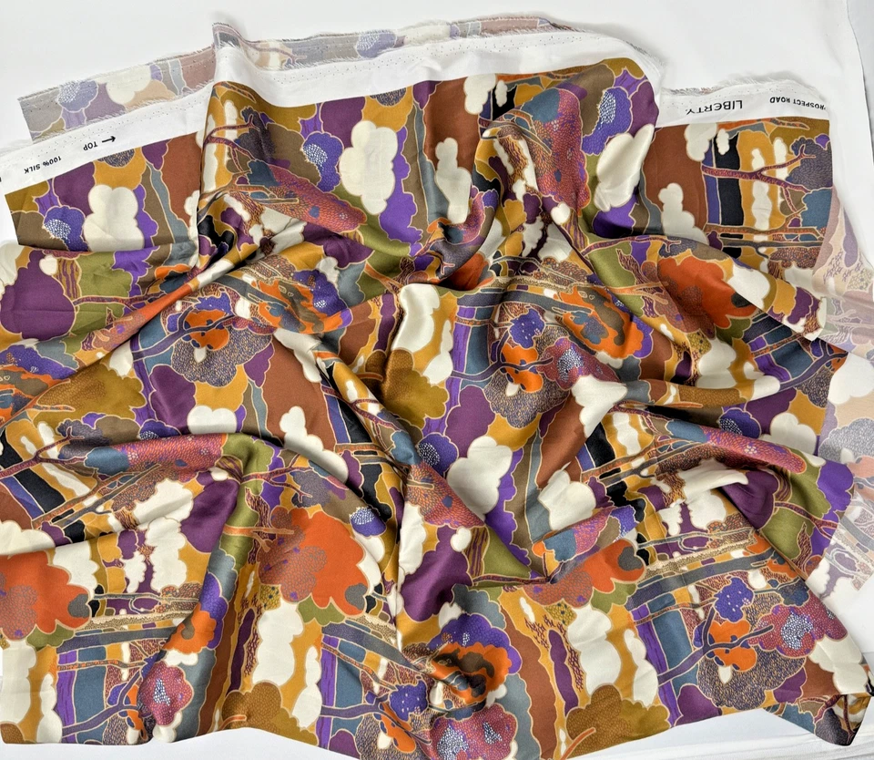 Liberty of London 100%  Silk Satin  "Prospect Road"  Fabric 3/4 Yard Piece - Image 2 of 4