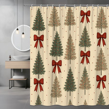 Christmas Tree Shower Curtain with Red Bows and Dots