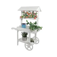 Sunnydaze Flower Cart Display Stand with Wheels - Dessert Candy Cart - Market...