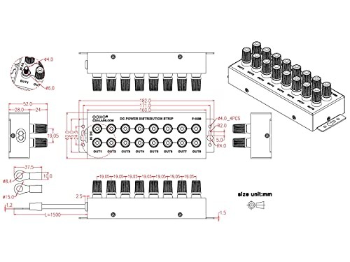 Banana Jack 8 Outlet DC Power Distribution Strip (with Cable) With Cable - Afbeelding 5 van 7