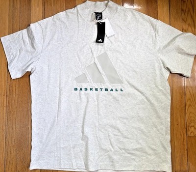 Adidas Basketball Mock Neck T-Shirt Mens 2XL Gray Oversized Baggy T-Shirt NWT