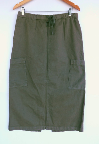 Dotti Skirt 10 Womens Green Midi Cargo Pockets Cotton Utility Khaki