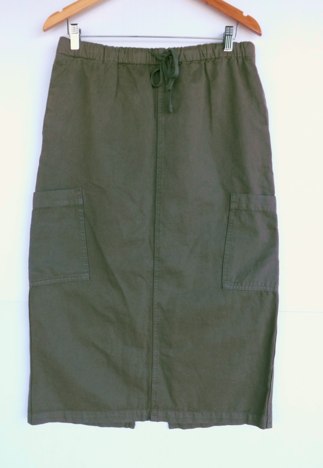 Dotti Skirt 10 Womens Green Midi Cargo Pockets Cotton Utility Khaki