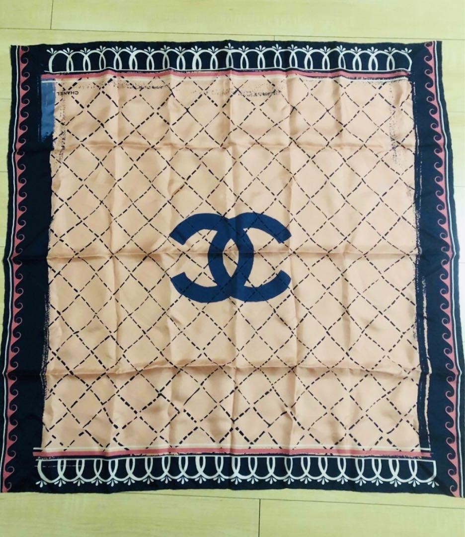 Chanel Silk Large Scarf Pink Navy Unused 86cm Square | eBay