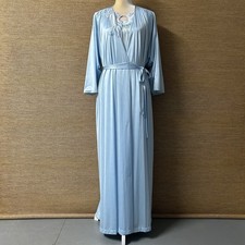 Vanity Fair Nightgown Robe Set Women s Large Light Blue Nylon Full Length VTG