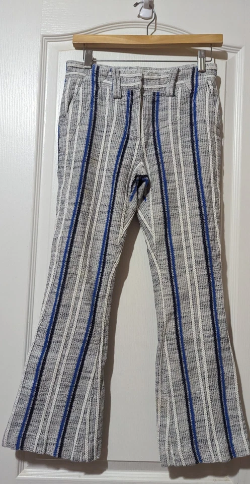 Pantalones Rebecca Minkoff Azul Gris Azul Marino Algodón Lino Rayas 2013 Pasarela Cruz Talla 2 Foto 2 de 4