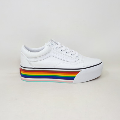 Vans Old Skool Stackform Platform Shoe Sneaker White Pride Rainbow Womens 6 US