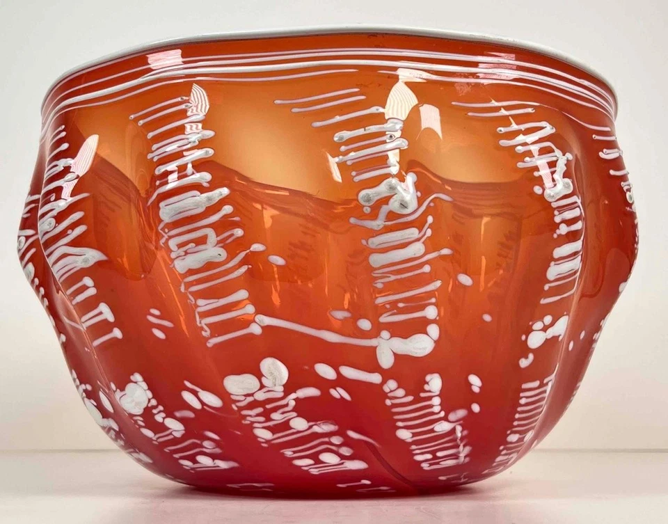 Tazón artesanal grande de vidrio soplado naranja Dale Chihuly-Inspired Macchia Seaform 12" Foto 2 de 4