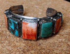 Vintage Southwest Turquoise Sterling Cuff Bracelet Signed S approximately 3 Cm W