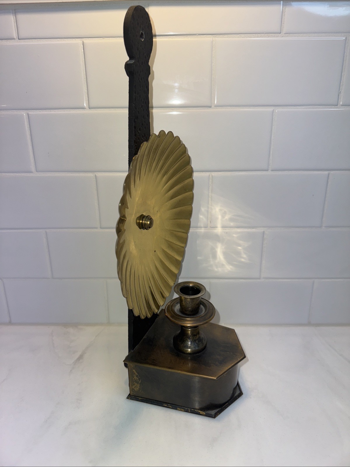 Tell City Brass Reflector Colonial Wall Sconce Candle Holder Art Deco 15"H