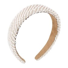 White Pearl Headband Rhinestone Sparkly Beaded Headband for Women Pearl