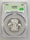 1943 Walking Liberty Half Dollar CACG Witterbrick MS 65 CAC White!