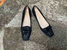 Tod's Black Suede Studded Kitten Heel Loafer Pumps Size 40 EU