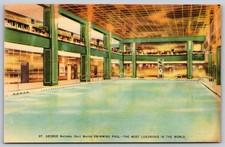 Brooklyn NY St. George Hotel Salt Water Swimming Pool Linen Postcard AA584