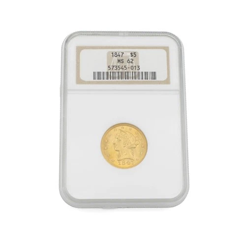 1847 Liberty Head Half Eagle $5 Gold Coin Graded NGC MS62 United States #C829-1