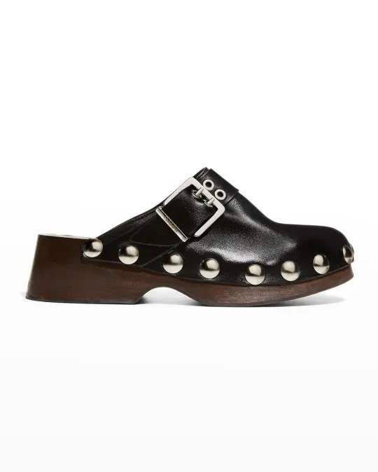 Ganni Studded Clogs Black Size 36  Black Leather Mules Designer