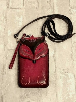 Leather Red Fox Tooled Leather Crossbody Bag Purse 6.5''