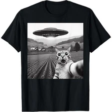Cat Selfie With Alien UFO Funny Cat Gifts For Men Women Kid T-Shirt