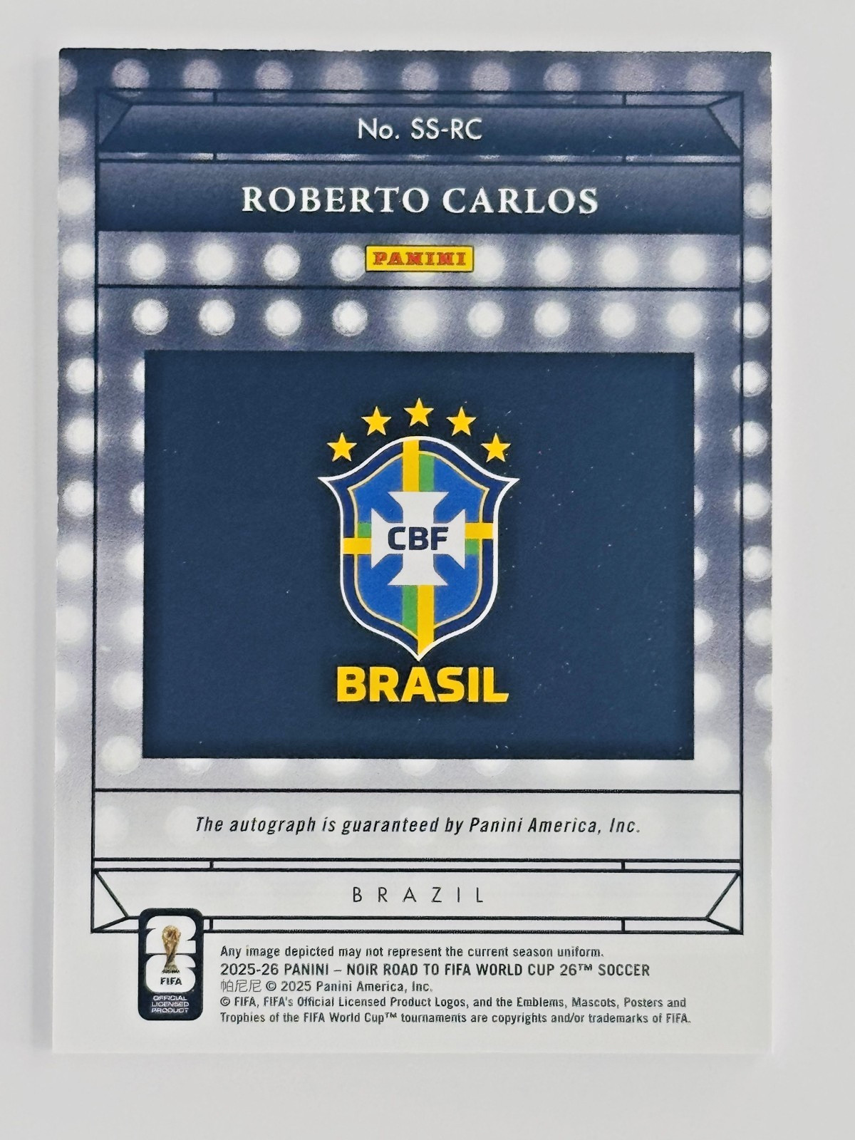 2025-26 Panini Noir World Cup Roberto Carlos Showtime Auto 1/1 Brazil One-of-One view 5