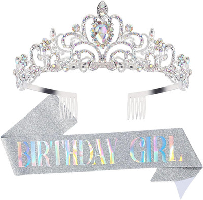 Geburtstag Mädchen Schärpe & Strass Tiara Sets, Geburtstag Schärpe und Tiara Sti