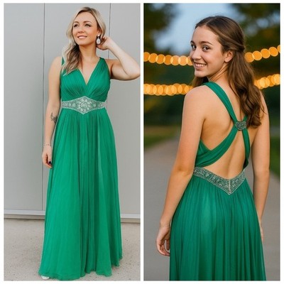 Rachel Allen Jade Rhinestone Maxi Gown, Size 4