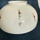 antique large hanging kerosene lamp dome white opal milk Glass 14" floral vtg